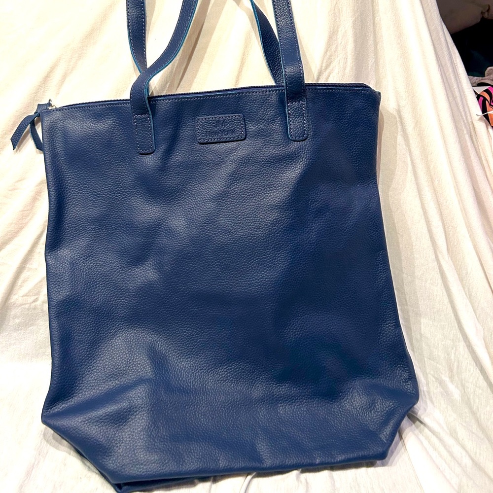 JM NEW YORK light beige leather tote, unlined, great for quick trip to grocery.